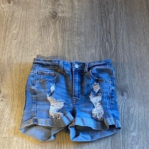 Ripped high wasted midi jean shorts